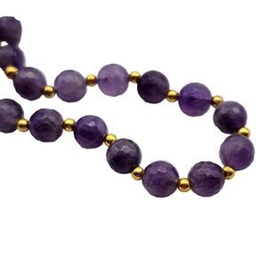 Signed "Stauer" Purple Amethyst Faceted Gemstone & Goldtone Spacers Necklace 17"